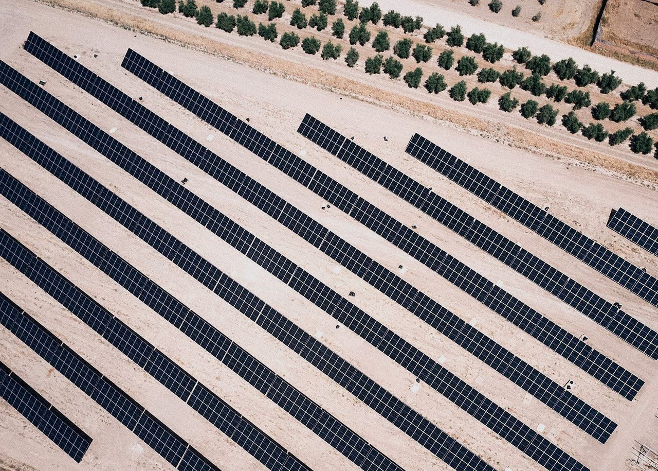 solar photovoltaic plant camino de acula seen from the air drone